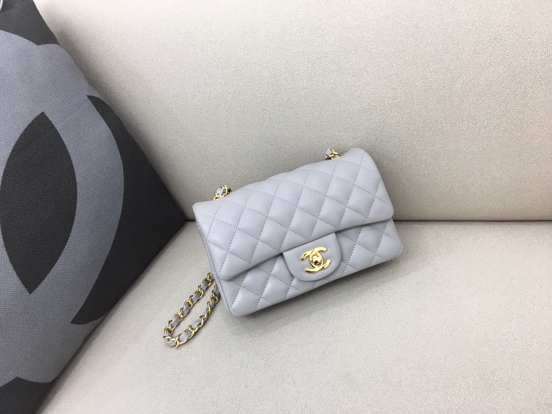 Small Classic Flap Lambskin Bag A01116 Light Gray/Gold